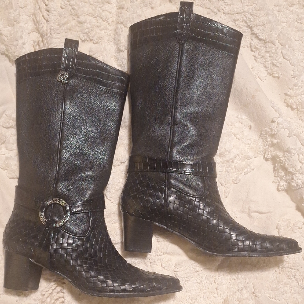 Brighton Black Textured Heeled Boots
